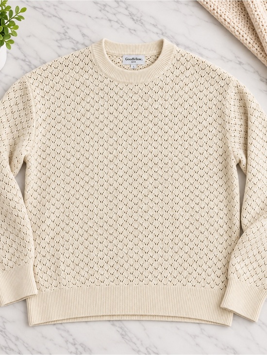 Goodfellow & Co Other - Goodfellow & Co Men’s Cream Open-Weave Crewneck Sweater